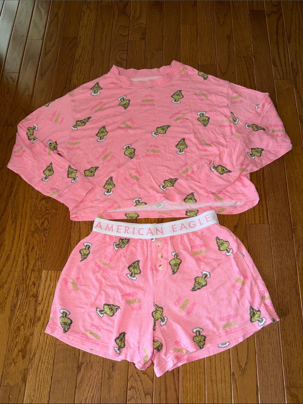 American Eagle Outfitters Pink Grinch Pajama Set